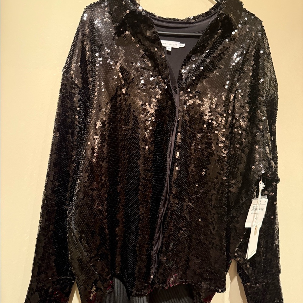 Good American Sz 5 Sequin Black Top - Picture 3 of 6
